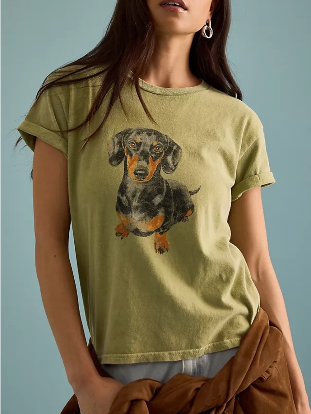 Sold out Olive Green Dachshund Graphic Dog Tee by Anthropologie